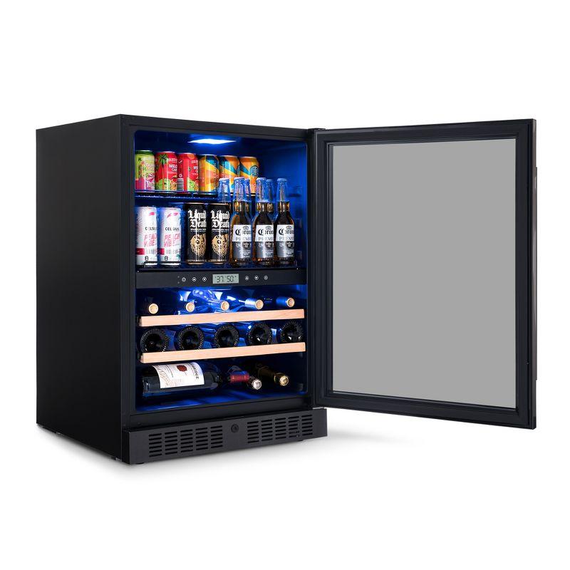 Newair 24" Built-in Dual Zone Wine and Beverage Refrigerator 24 Bottles & 100 Cans, Black Stainless Steel, Drinks and Wine Combination Fridge