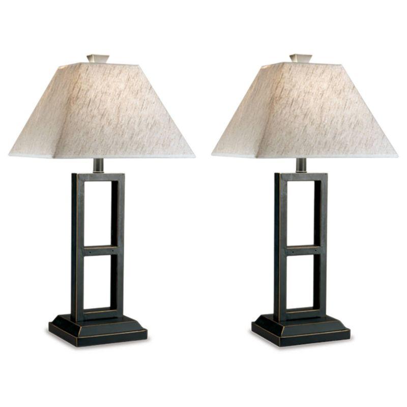 Deidra Black Metal Table Lamp Set with Beige Linen Shade