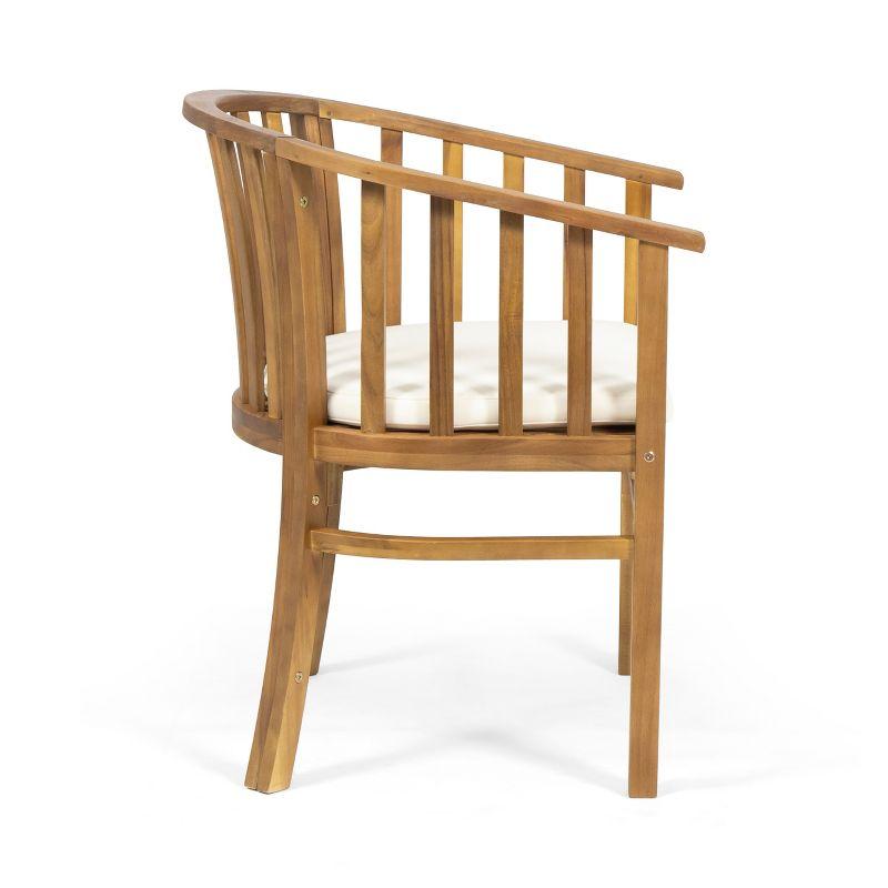 GDFStudio Rosin Outdoor Acacia Wood Dining Chairs with Cushion (Set of 2), Cream/Teak
