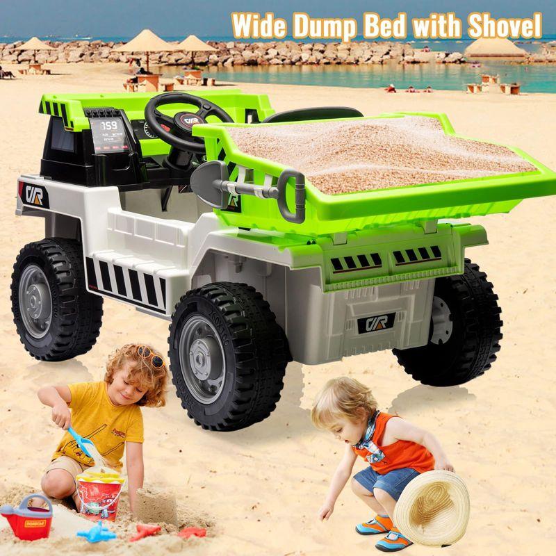 Ride On Dump Truck, 12V Ride On Car with Remote Control, Electric Dump Bed and Extra Shovel