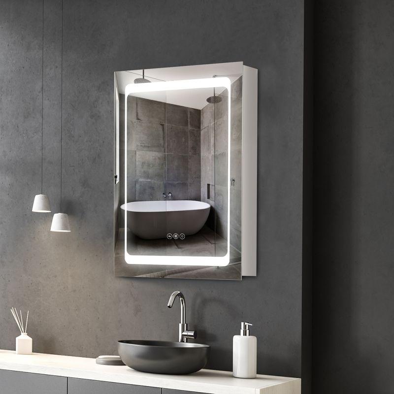 kleankin LED Lighted Medicine Cabinet with Mirror, Wall-Mounted Plug-In Bathroom Organizer with 3 Storage Shelves, 19.75"x5"x27.5"