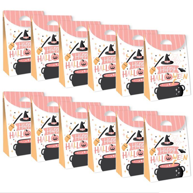 Big Dot of Happiness Pastel Halloween - Pink Pumpkin Party Gift Favor Bags - Party Goodie Boxes - Set of 12