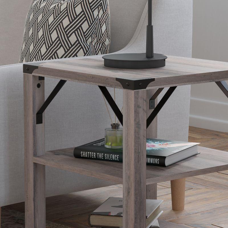 Wyatt 17.5" Square Gray Wash Modern Farmhouse End Table with Metal Accents