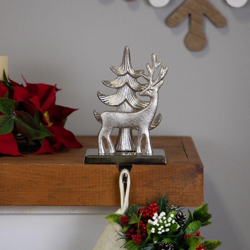 Silver Reindeer and Pine Tree Christmas Stocking Holder