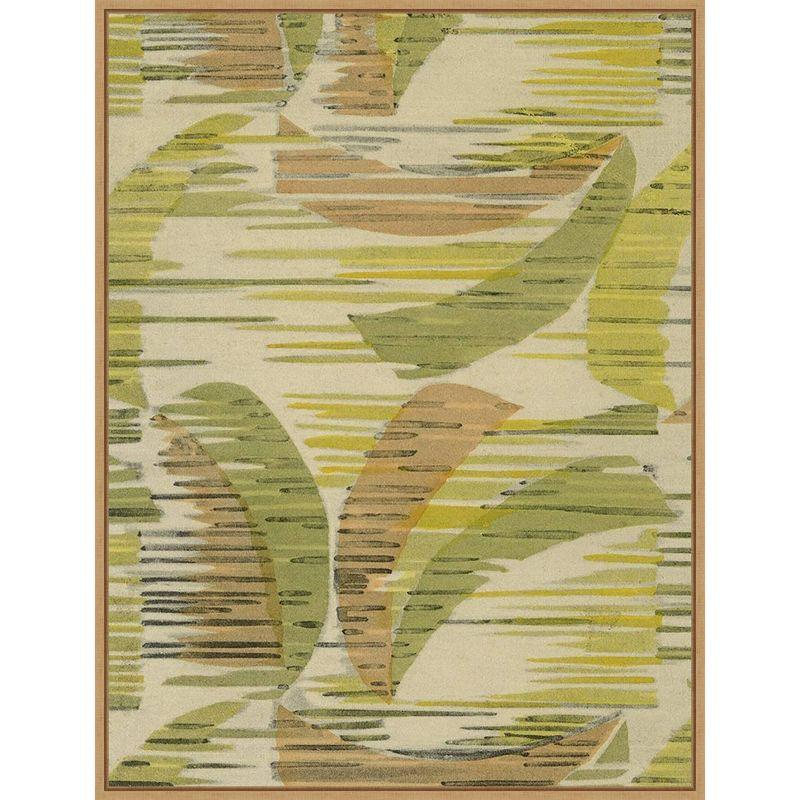 23" x 30" Green and Tan Abstract Botanical Framed Canvas Wall Art