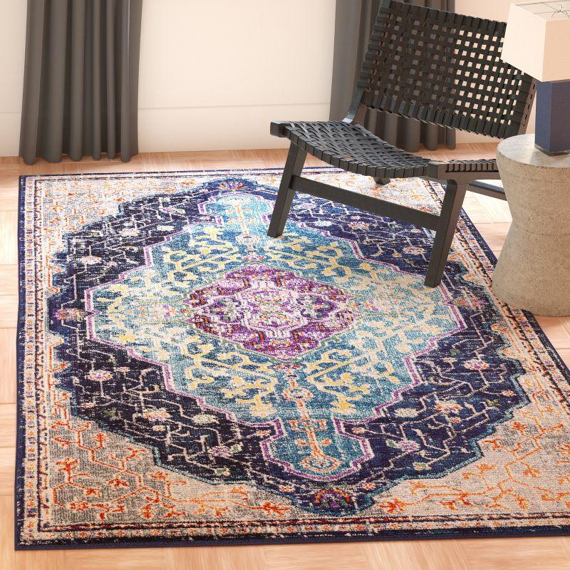 Monaco MNC249 Power Loomed Area Rug - Black/Blue - 6'7"x6'7" - Safavieh.