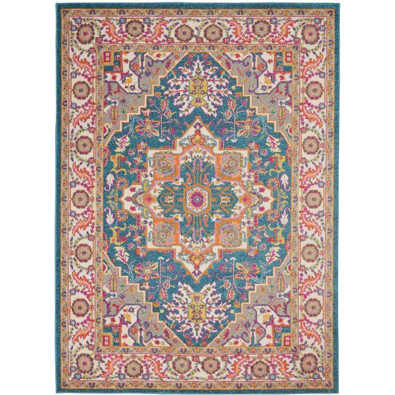 Nourison Passion Colorful Center Medallion Area Rug Teal Multicolor 5'3" x 7'3"