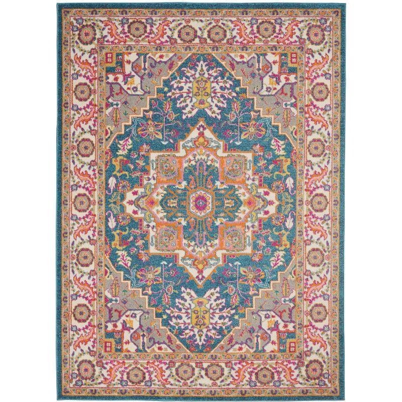 Teal Multicolor Floral Synthetic 5' x 7' Reversible Rug