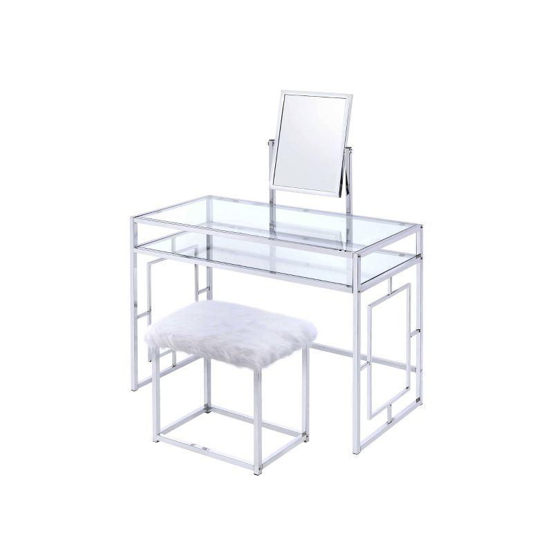 Acme Furniture Carenze Ii Vanity Table White Faux Fur/Chrome Finish