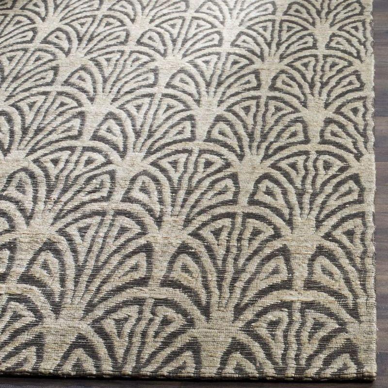 Light Beige and Grey Geometric Hand-Knotted Cotton Rug, 4' x 6'