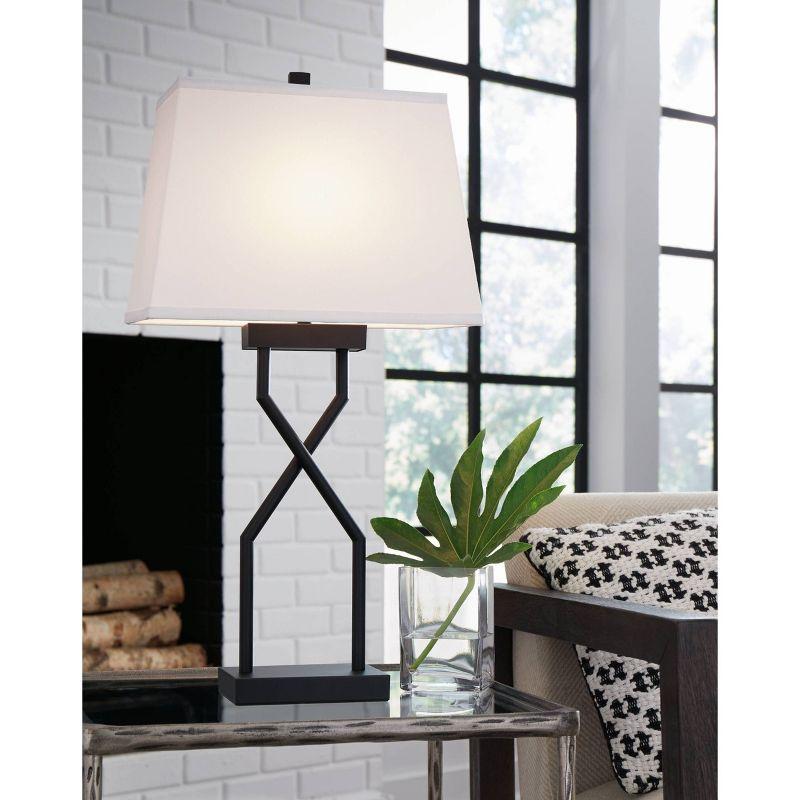 Signature Design by Ashley (Set of 2) Brookthrone Table Lamps Black/Gray: Modern Design, USB Ports, 3-Way Switch