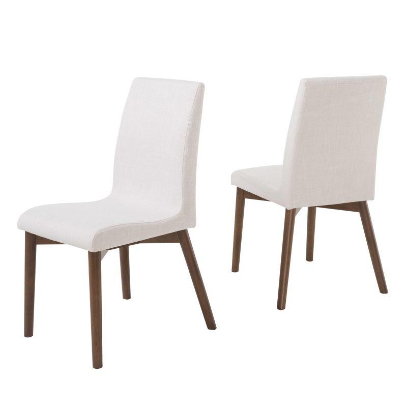 Light Beige Upholstered Parsons Side Chair with Walnut Legs