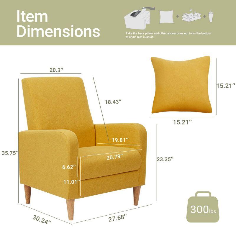 Hokku Designs Modern Upholstered Accent Chair Armchair with Pillow, Fabric Reading Living Room Side Chair,Single Sofa with Lounge Seat and Wood Legs,