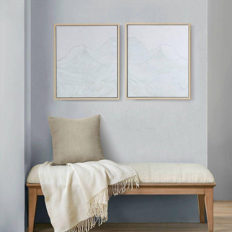 2pc Desert Serenity Hand Embellished Abstract Framed Canvas Wall Art Set Ivory - Ink+Ivy: Modern Boho Decor, Vertical Orientation, MDF Frame