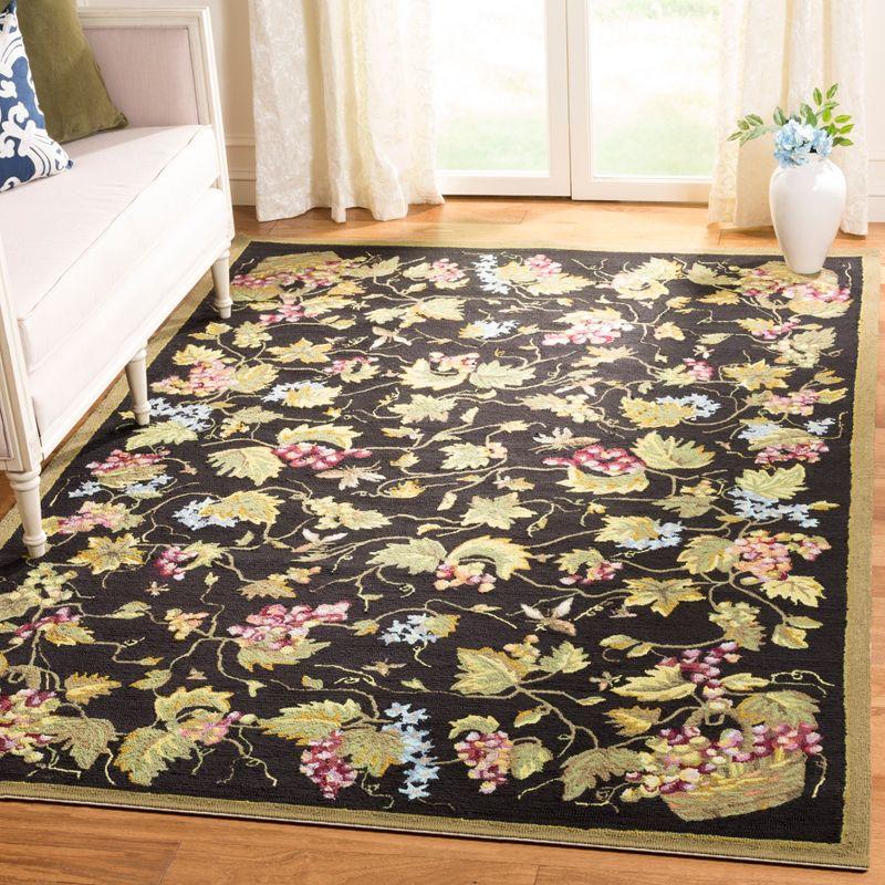 Reversible Black Floral Hand-Knotted Easy Care 4' x 6' Rug