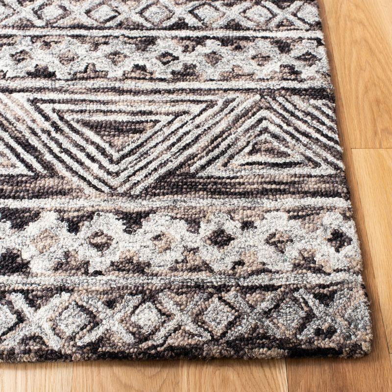 Gray and Brown Handmade Wool Abstract Runner Rug