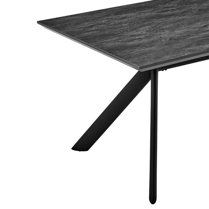 63" Rectangular Margot Top Finish Dining Table Dark Gray/Black - Armen Living: Sturdy Metal Frame, Seats 6