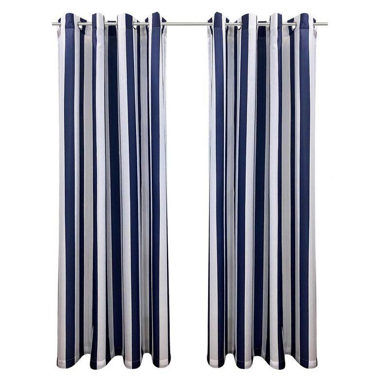 Commonwealth Seascapes Stripes Light Filtering Satiny Look Provide Privacy Grommet Outdoor Panel Pair Each 50" x 84" Indigo