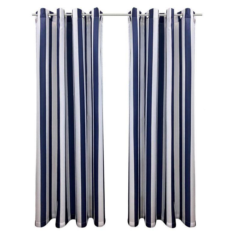 Indigo Striped Polyester Light-Filtering Grommet Outdoor Curtains