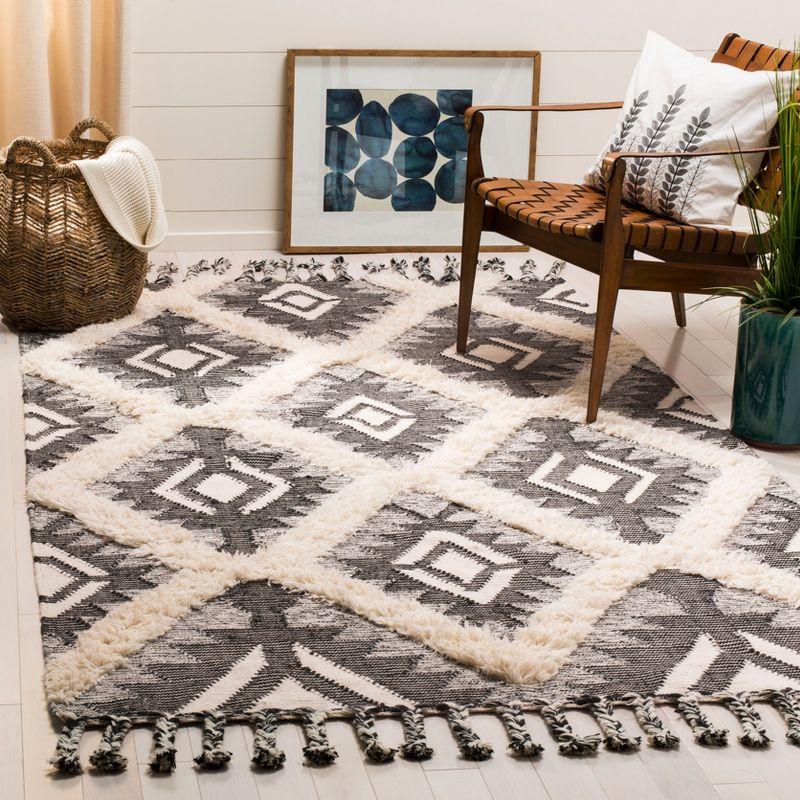 Hand-Knotted Black Geometric Wool Area Rug - 3' x 5'