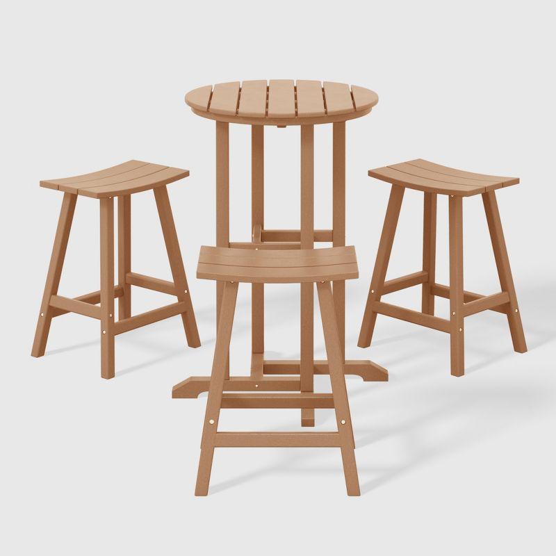 Teak Round HDPE 3-Person Outdoor Bistro Set with Stools