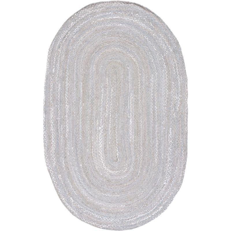 Braided BRD452 Hand Woven Indoor Area Rug - Light Grey - 5'x8' Oval - Safavieh