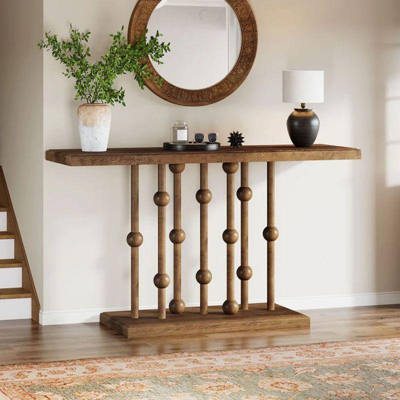 Rustic Brown 55" Mid-Century Modern Console Table with Storage