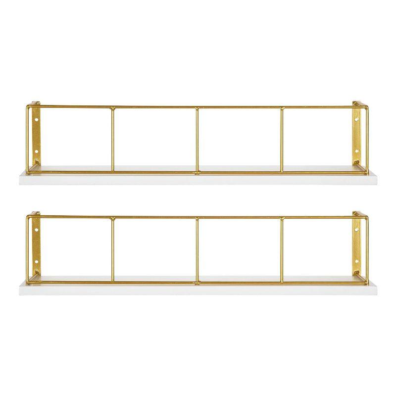 Elegant 18" White and Gold Wood Floating Wall Shelf Set