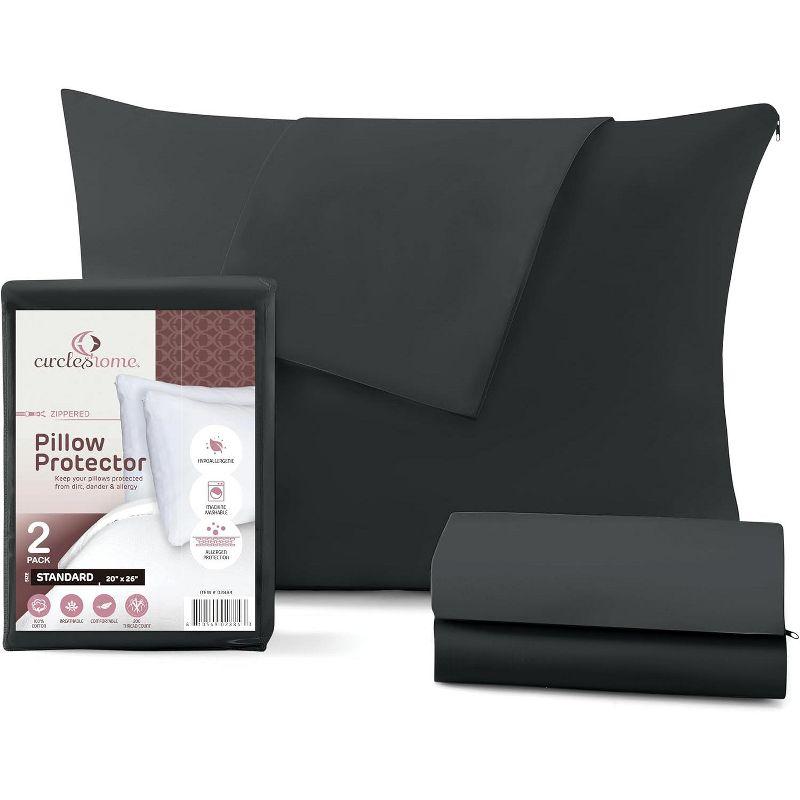 100% Cotton Zippered Pillow Protector (2 pck) Standard - Charcoal