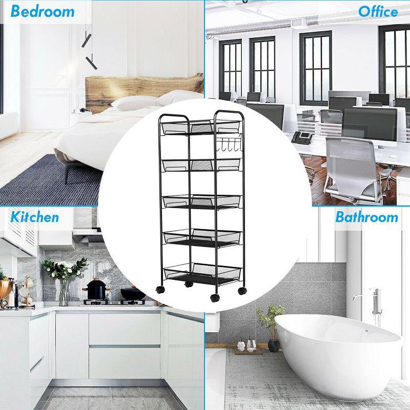 Costway 5 Tier Storage Rack Trolley Cart Home Kitchen Organizer Utility Baskets Black