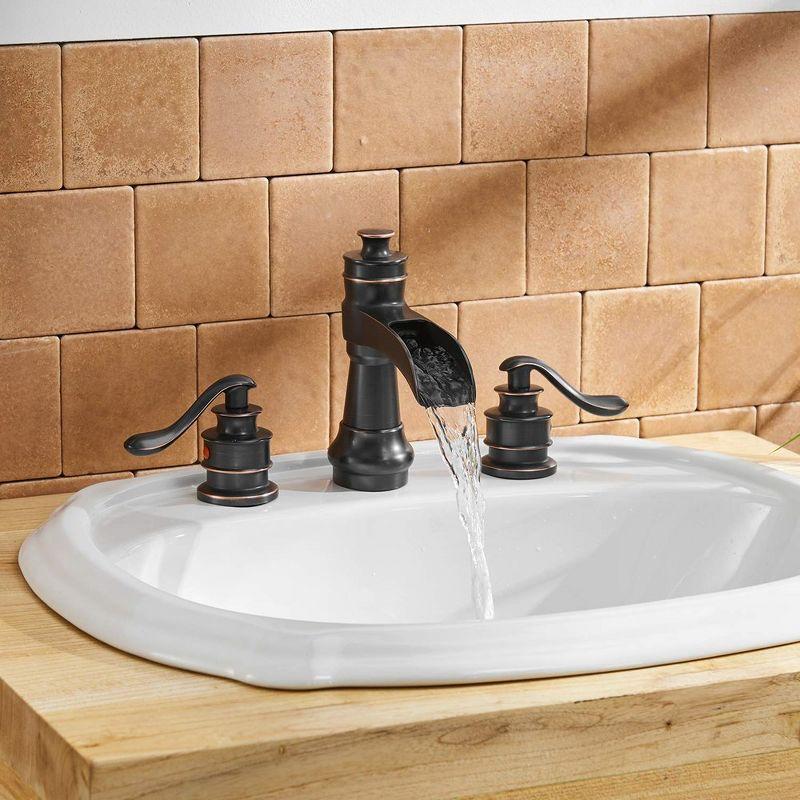 BWE 8 in. Waterfall Widespread 2-Handle Bathroom Faucet With Pop-up Drain Assembly in Spot Resist