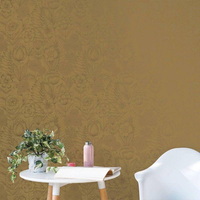 Tempaper & Co. Homestead Floral Removable Peel and Stick Wallpaper, Metallic Marigold, 28 sq. ft.: Vinyl, Self-Adhesive, Washable