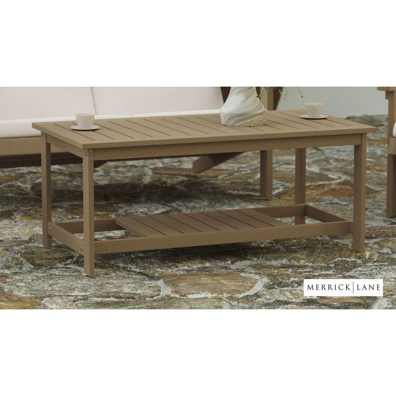 Merrick Lane All-Weather Poly Resin Wood Two Tiered Adirondack Slatted Coffee Conversation Table