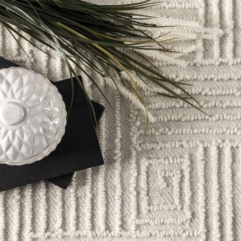Nuloom Mallory Geometric 4x6 Wool Indoor Area Rug for Living Room Bedroom Dining Room Kitchen, Ivory