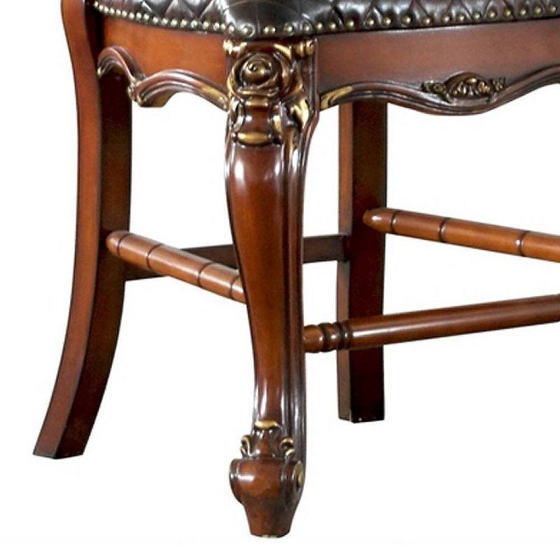 2pc 22" Picardy PU Counter Height Barstools Honey Oak - Acme Furniture: Button-Tufted, Nailhead Trim