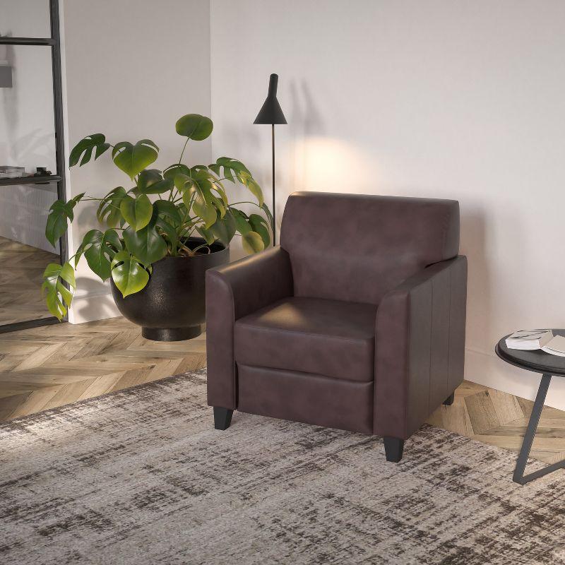 Elegant Brown LeatherSoft Fixed-Arm Chair with Wooden Frame