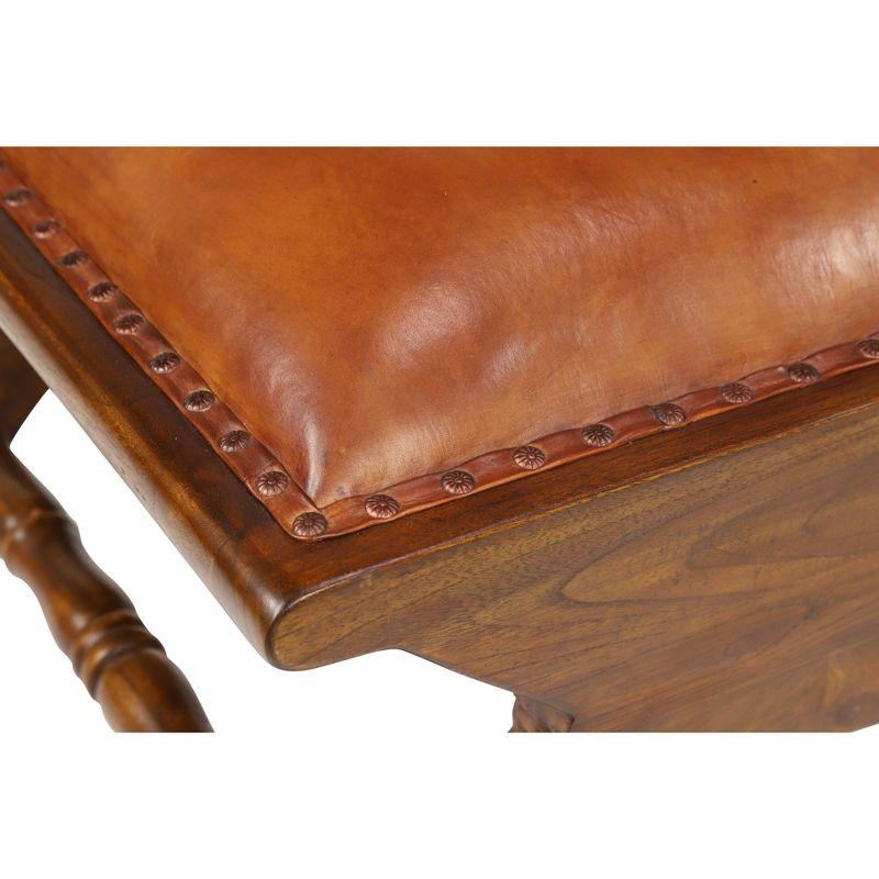 Traditional Teak Wood Accent Chair with Arms and Ottoman Brown - Olivia & May: Leather Upholstered, No Assembly Required