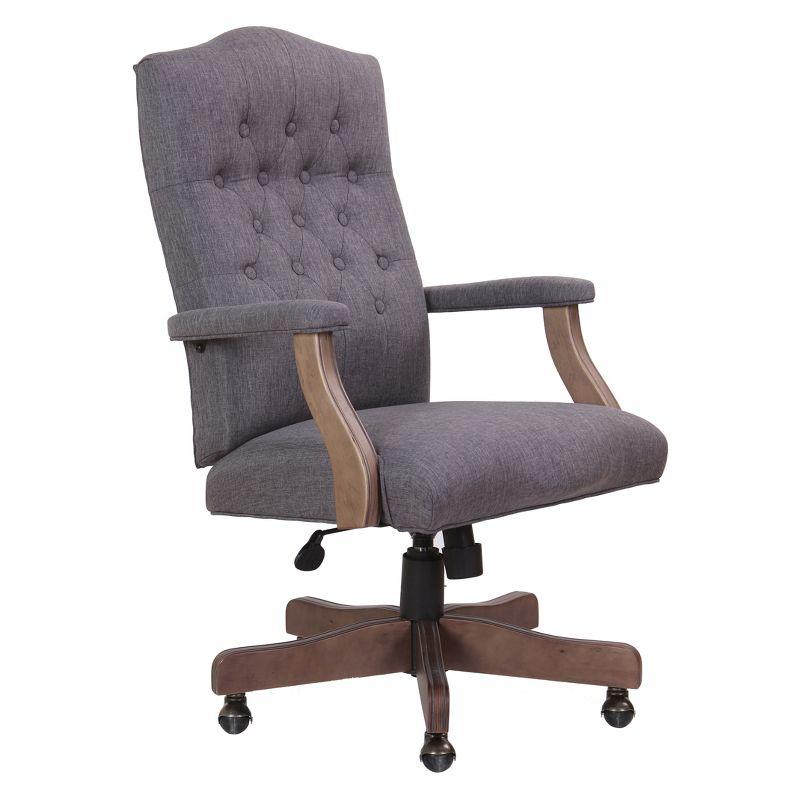 Traditional Executive Chair Slate Gray - Boss Office Products: Driftwood Base, Brass Castors, Pneumatic Lift