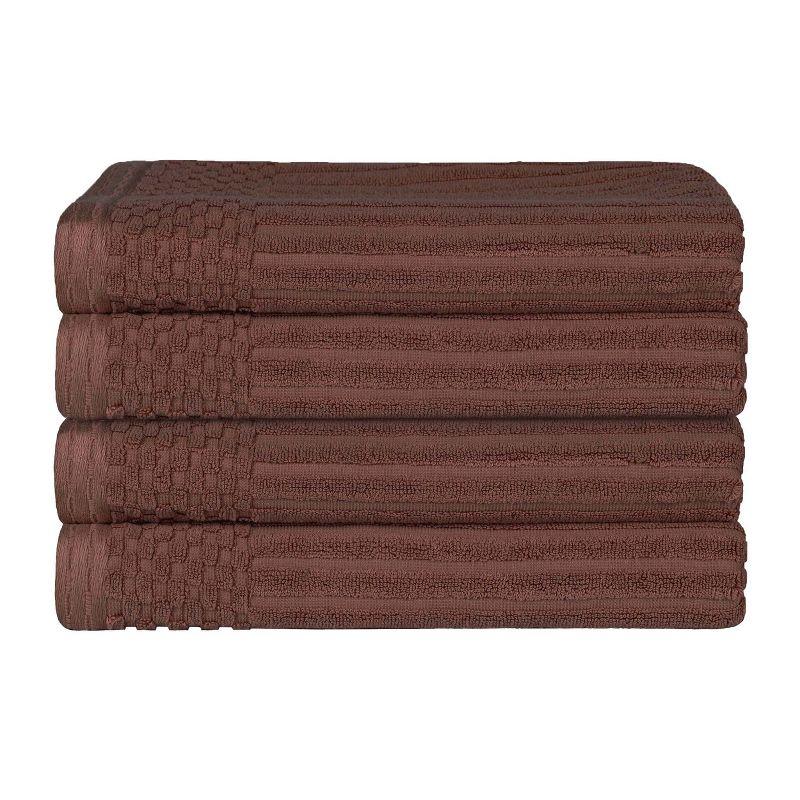 Plush Brown Cotton Ribbed 4-Piece Bath Towel Set