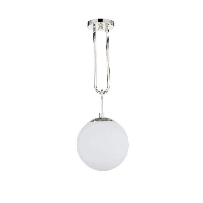 Becker Mid-Century Warm Brass Globe Pendant with White Glass