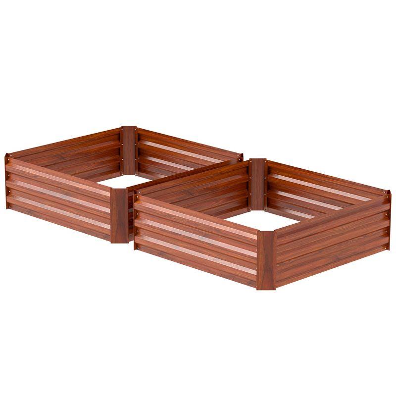 Outsunny 3.3' x 3.3' x 1' 2-Piece Galvanized Raised Garden Bed Box Planter Raised Beds with Steel Frame for Vegetables, Flowers, and Herbs, Dark Brown