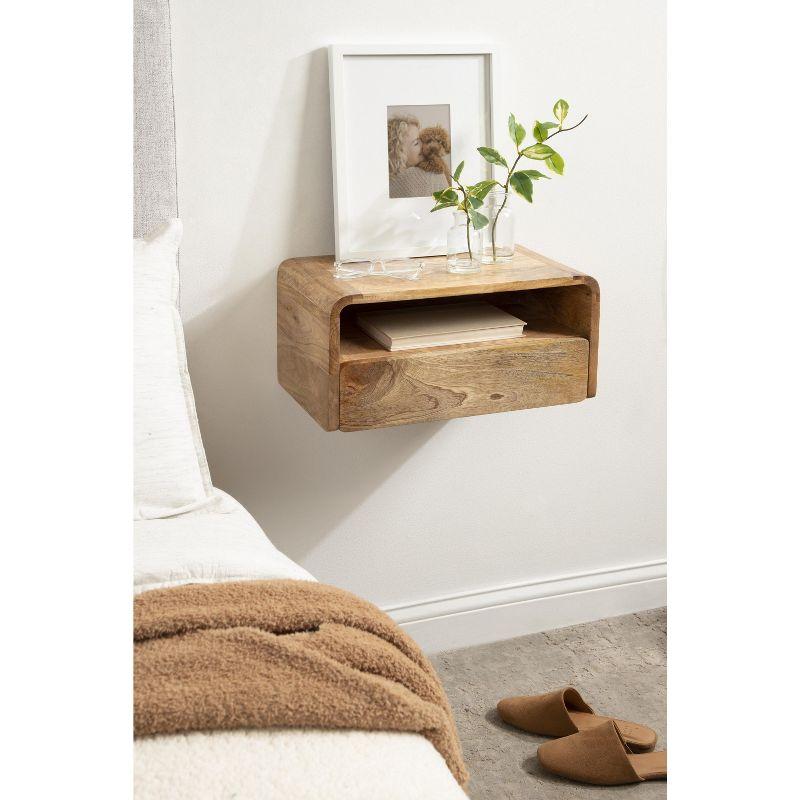 Natural Mango Wood Floating Side Table with Drawer