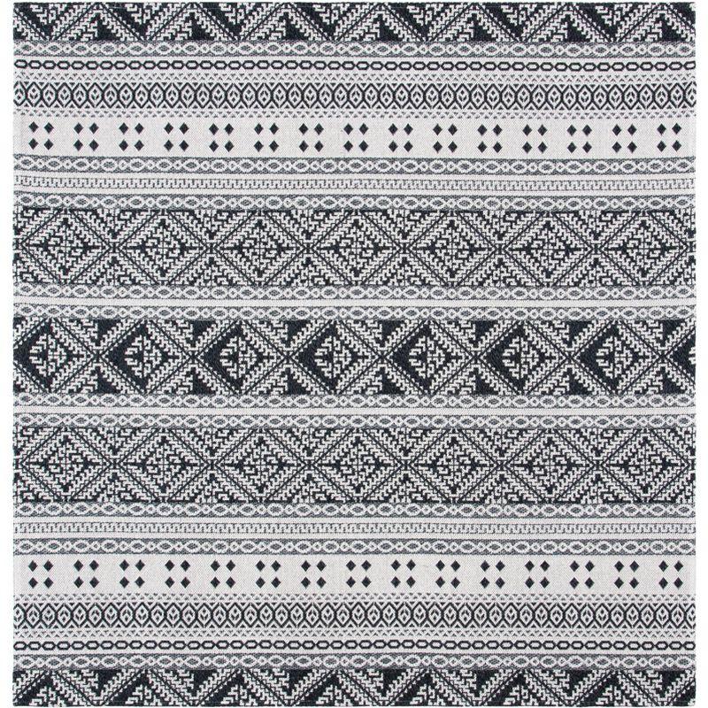 Boho-Mod Augustine Square Flatweave Rug in Black and Cream