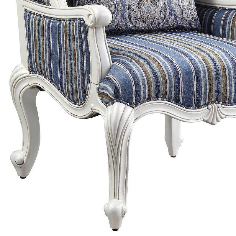 31" Ciddrenar Fabric Chair White Finish - Acme Furniture: Queen Anne Legs, Floral Linen Upholstery, No Assembly Required