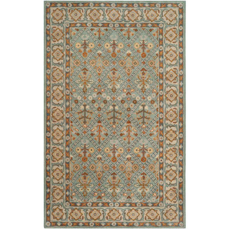 Elegant Cream and Blue Hand-tufted Wool Area Rug 6' x 9'