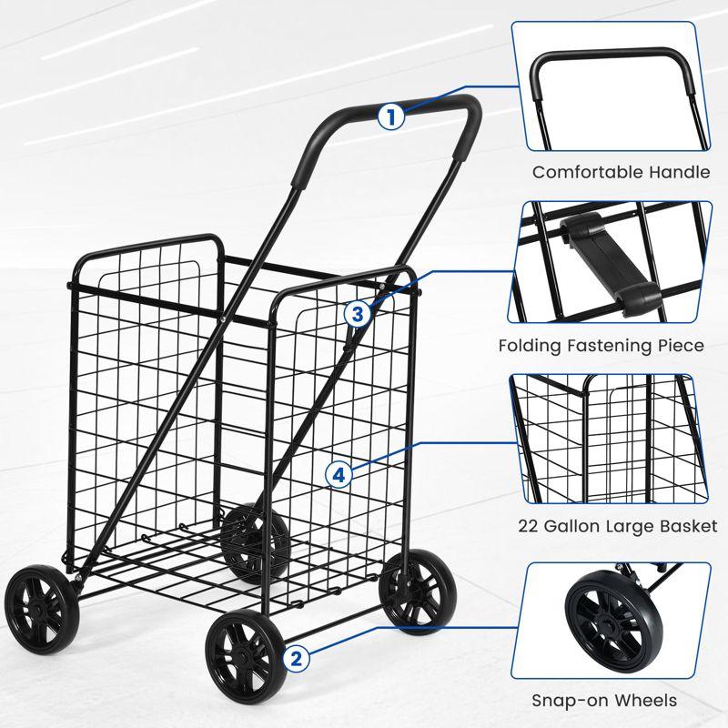 Black Steel Folding Grocery Cart with Wheels