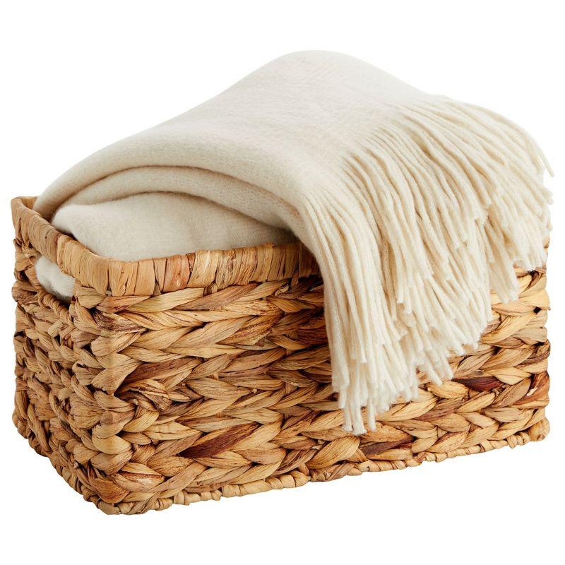 Juvale 2 Pack Small Rectangular Wicker Baskets for Shelves, 6 Inch Wide Hand Woven Water Hyacinth Baskets