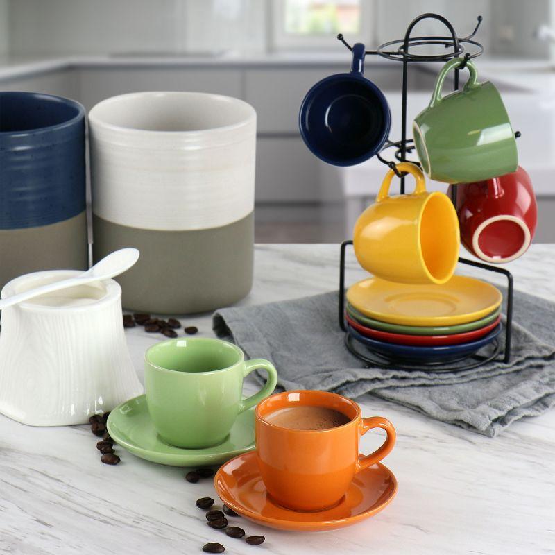 Gibson Home Color Cafe 13 Piece Espresso Mug and Saucer Set with Metal Rack in Assorted Colors