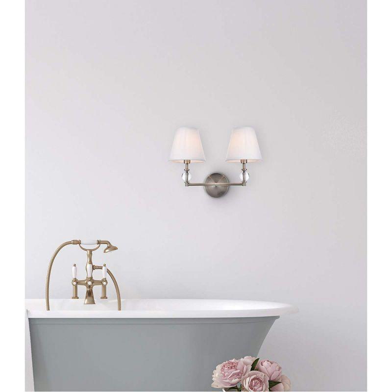 Elegant Lighting Bethany 2 lights bath sconce in satin nickel with white fabric shade