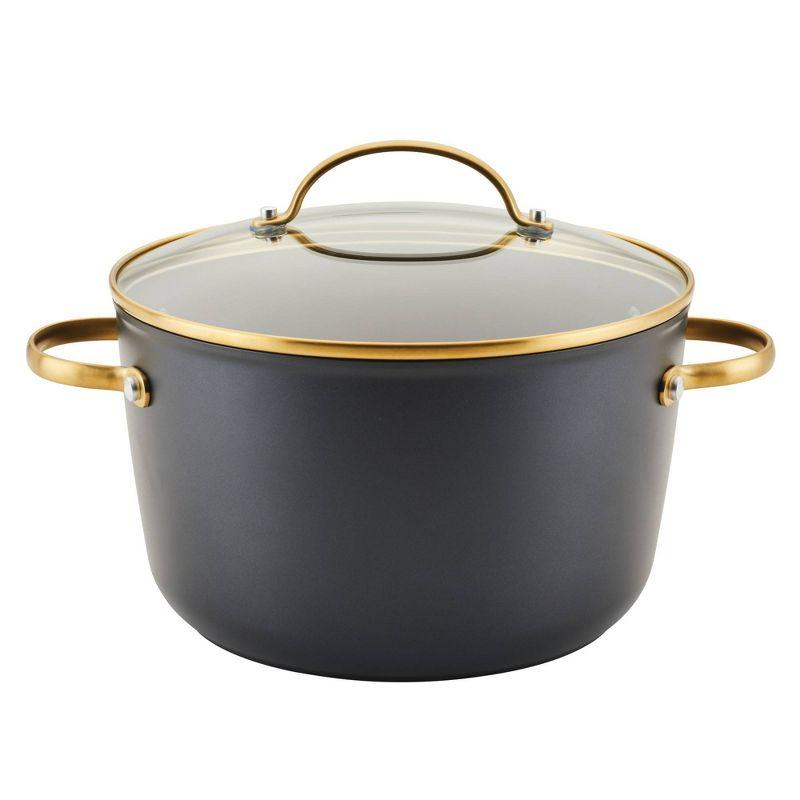 Black and Gold 6-Quart Aluminum Nonstick Stockpot with Glass Lid